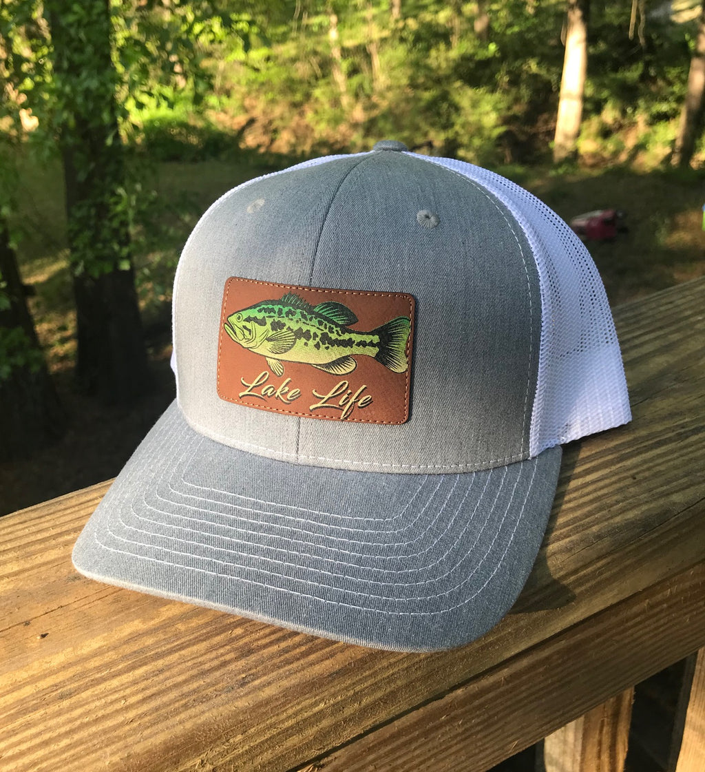 Lake Life - Fish - Leather Patch Hat – Branded Headwear
